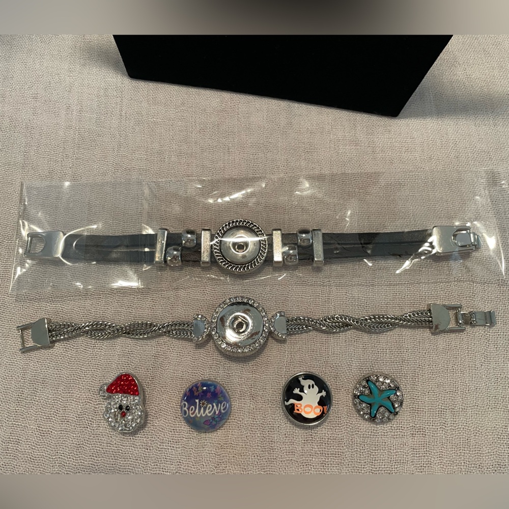 Silver and Black Snap Charm Bracelets with Charms